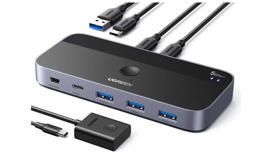 USB Switch A & C Input for Computers Share 4 Ports, 2 USB Cable & Remote Ugreen